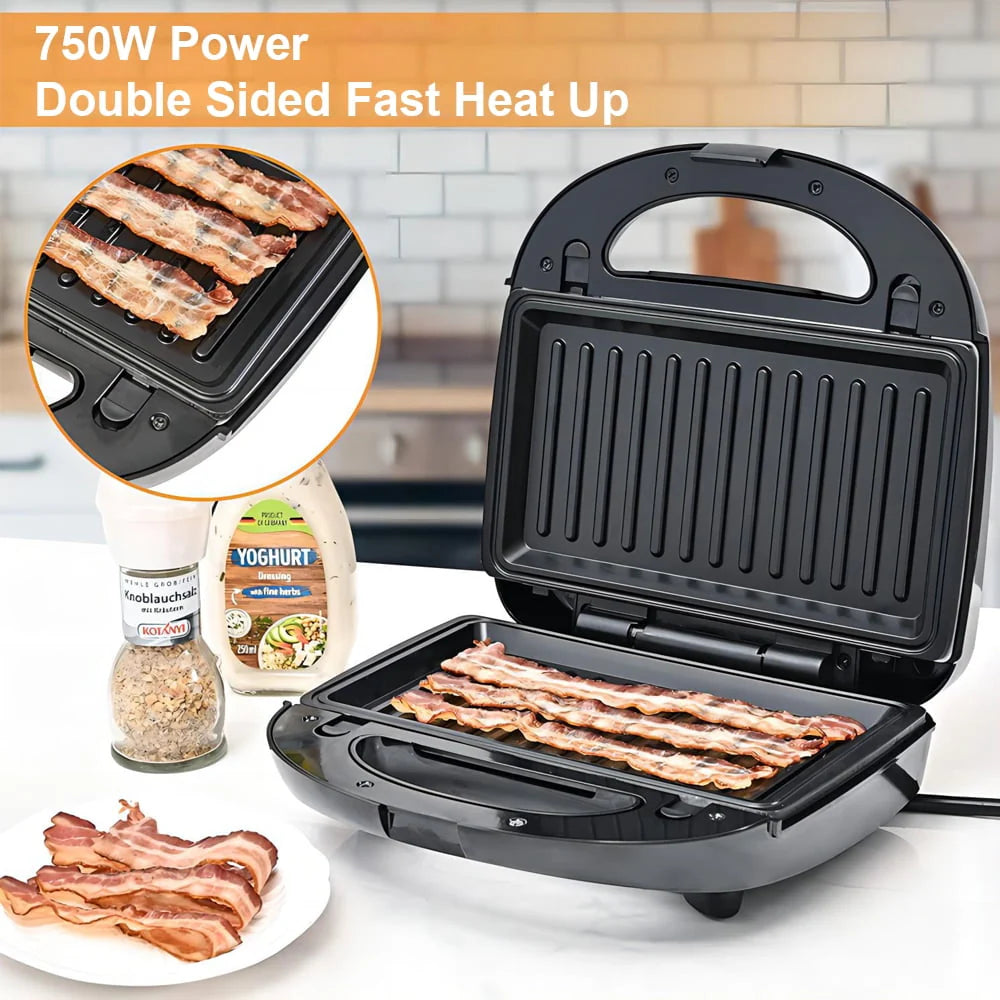 6-in-1 Non-Stick Waffle Maker Panini Press Sandwich Maker U887402