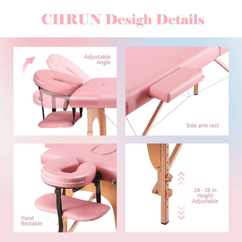 Pink Portable Massage Table 84 Inches 2 Fold Adjustable N89321