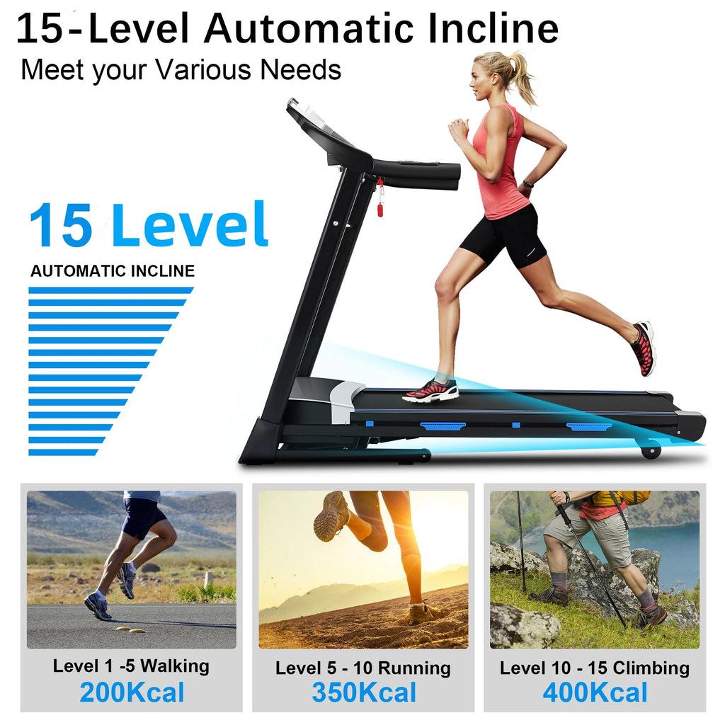 17'' Folding Treadmill with 15-Level Auto Incline, 3.25HP Motor, Black R99344