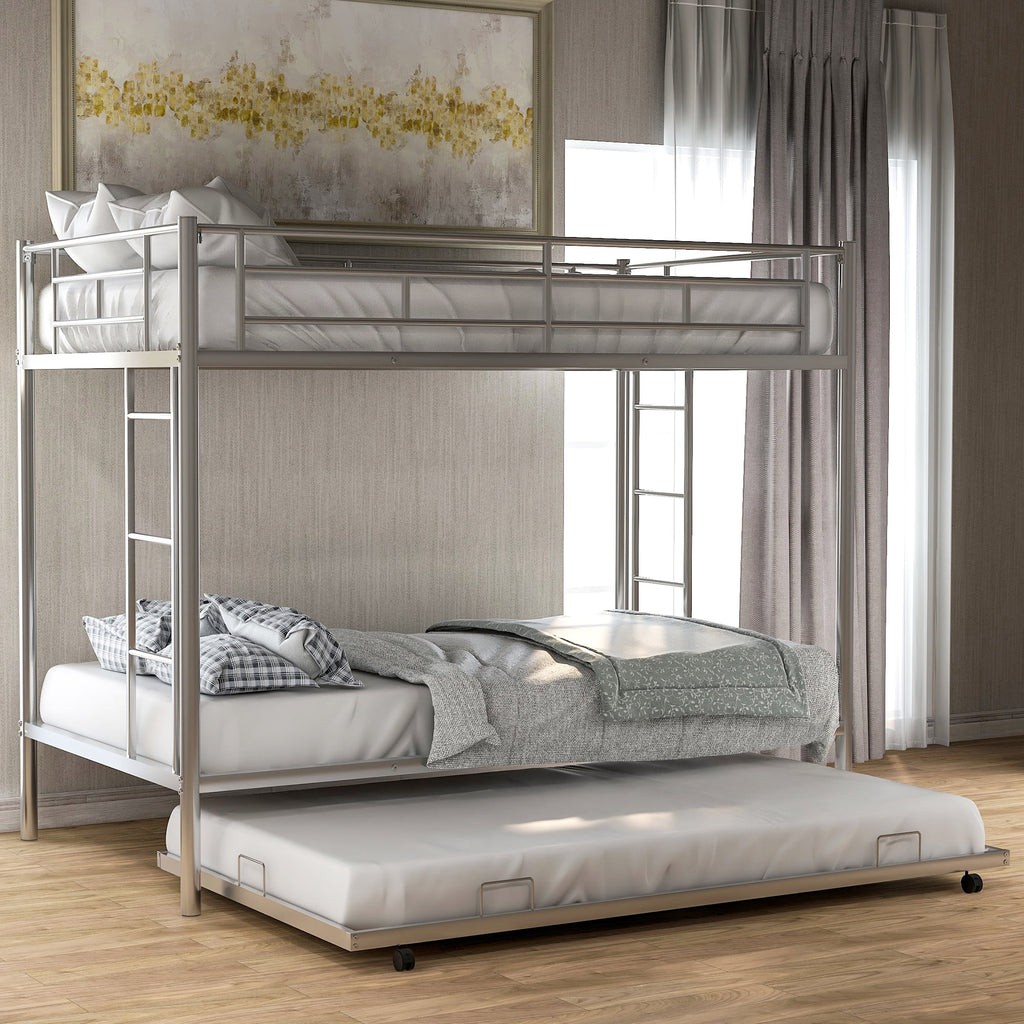 Black Metal Twin over Twin Bunk Bed with Trundle V3997