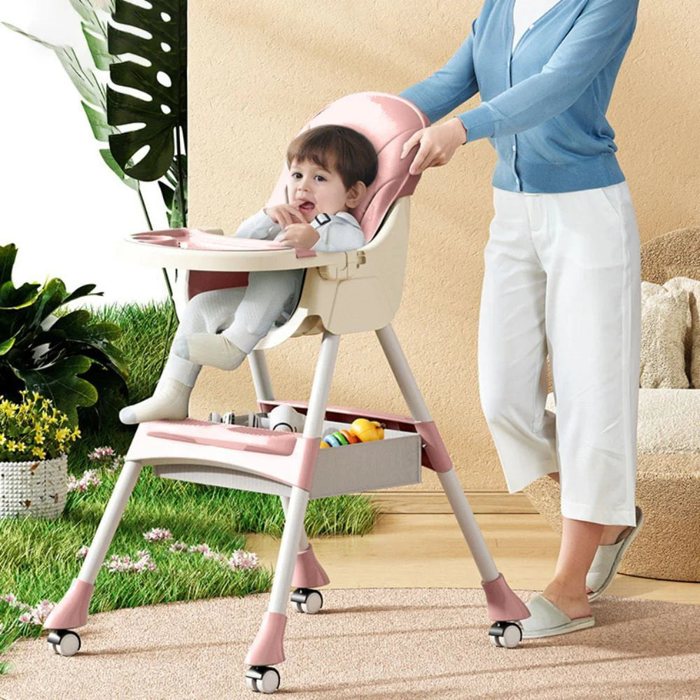 4-in-1 Baby High Chair Portable Dining Chair Pink K635
