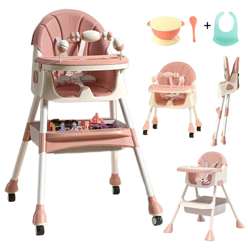 4-in-1 Baby High Chair Portable Dining Chair Pink K635