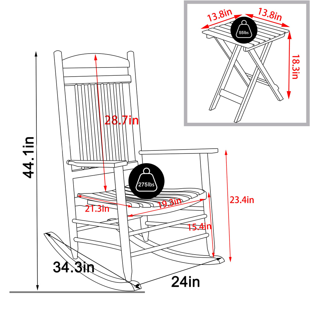 Black Wood Rocking Chair Set of 3 K68599