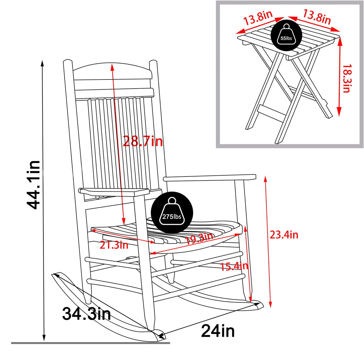 Black Wood Rocking Chair Set of 3 K68599