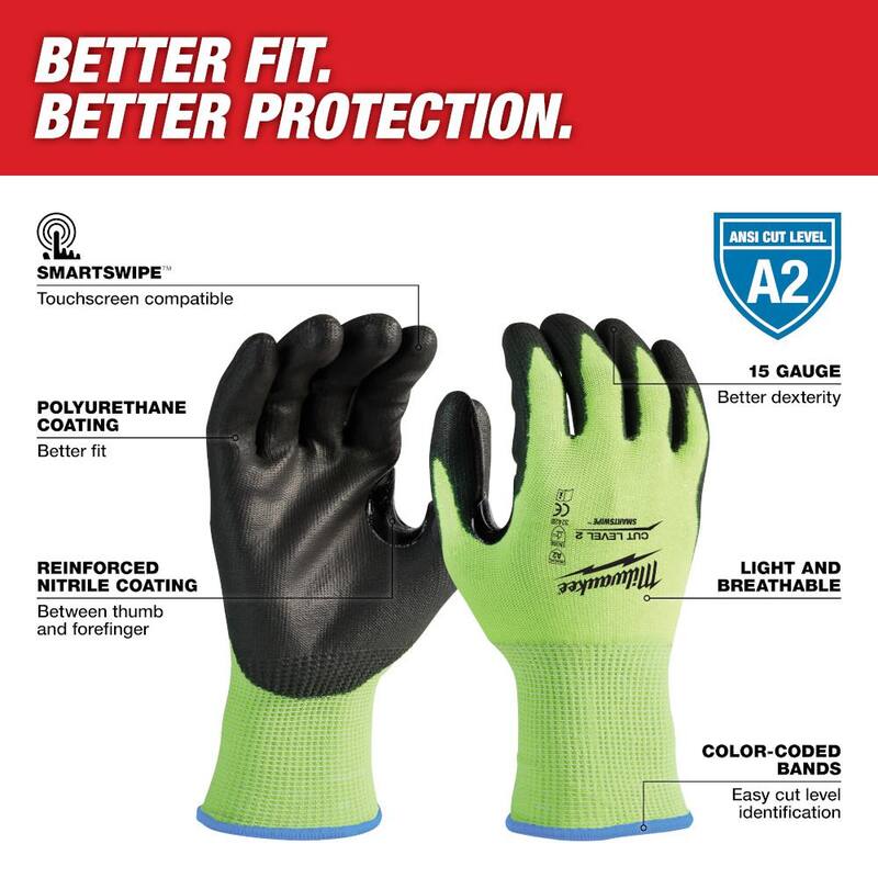 X-Large High Visibility Cut Resistant Work Gloves 3-Pack H275