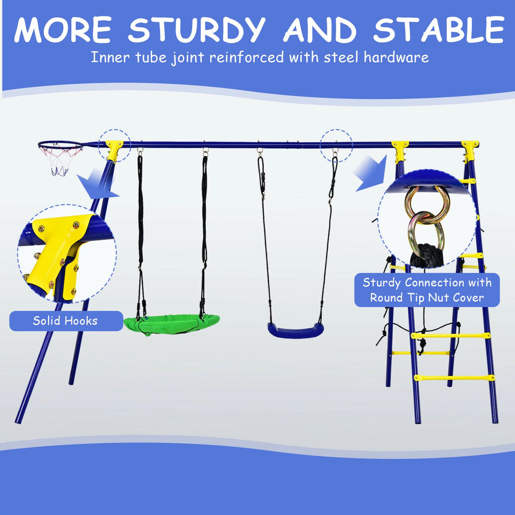 Kids Swing Set with Basketball Hoop & Climbing Ladder S96014