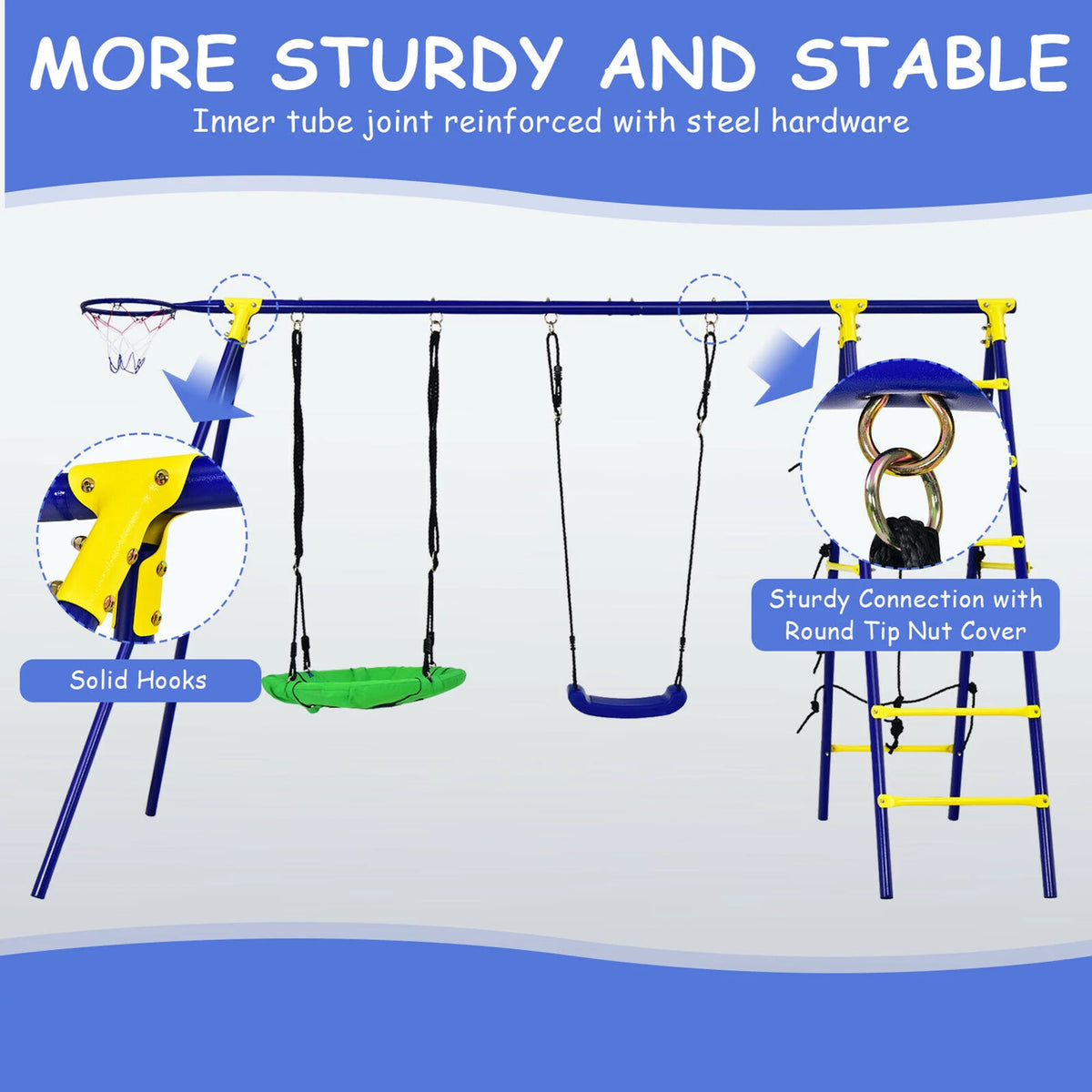 Kids Swing Set with Basketball Hoop & Climbing Ladder S96014