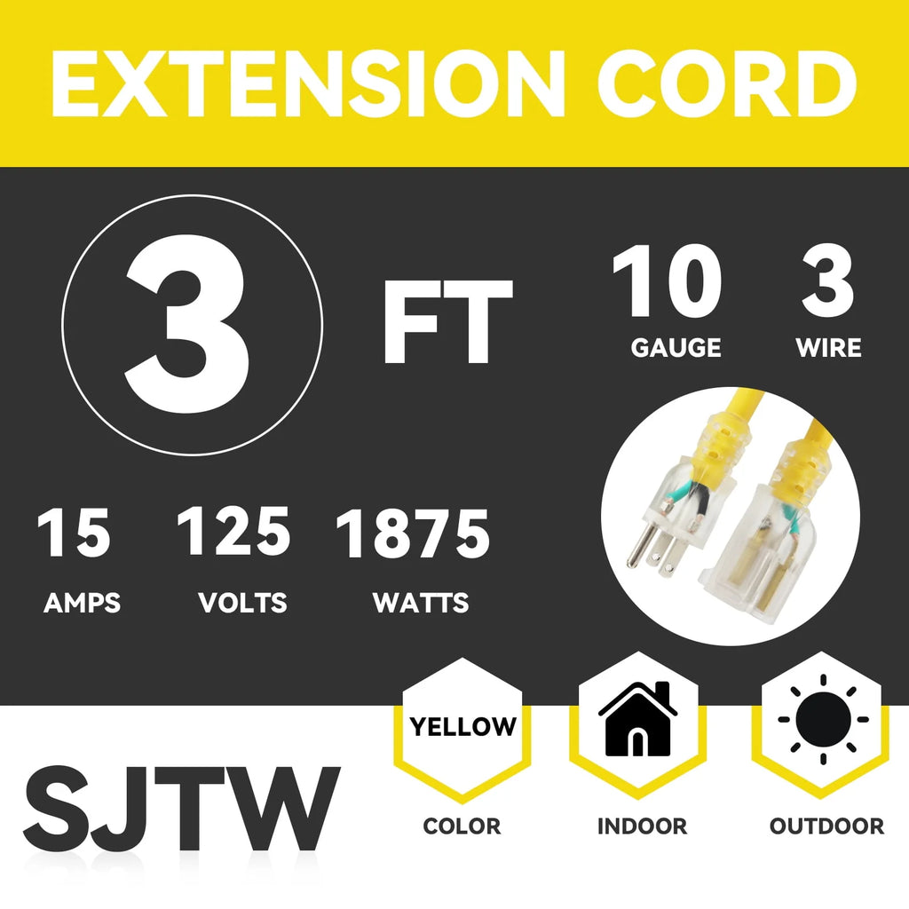 25 Ft 10/3 SJTW Yellow Outdoor/Indoor Extension Cord L263