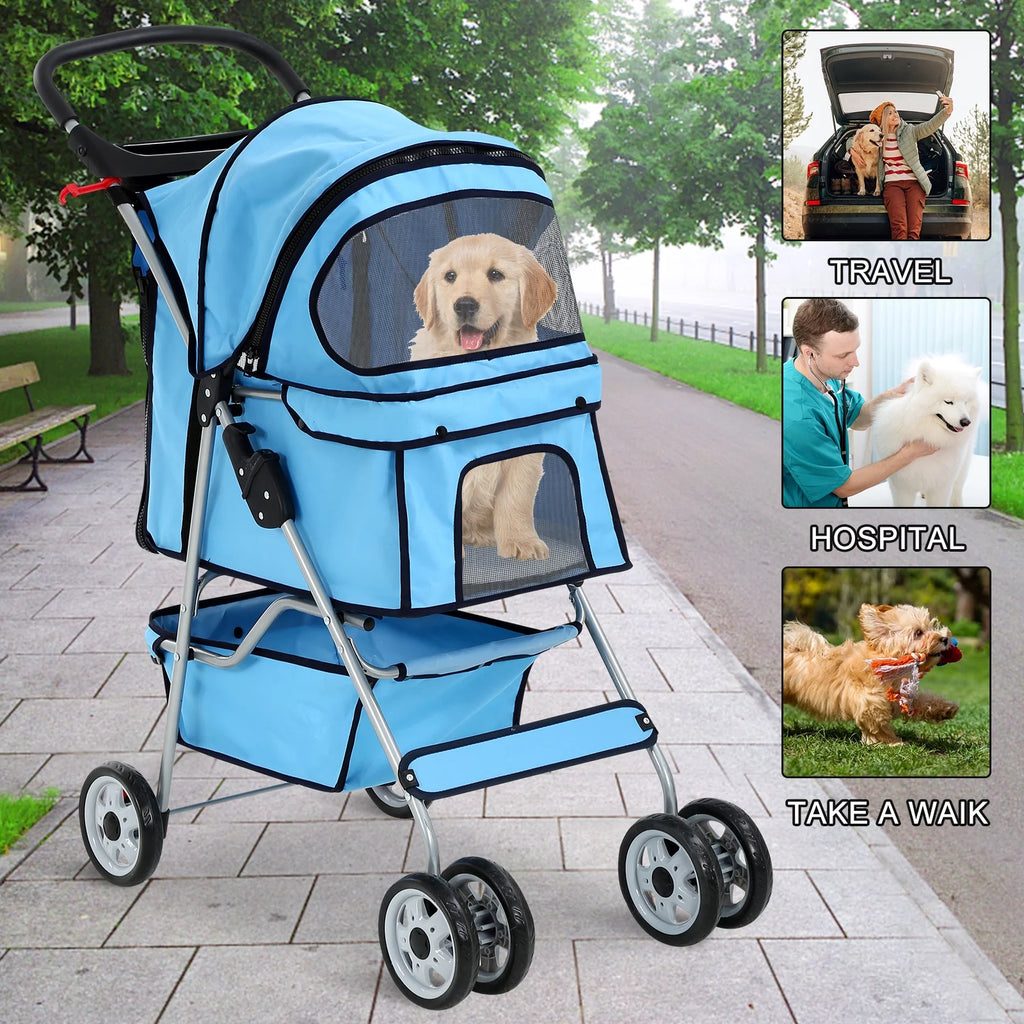 4 Wheels Foldable Pet Stroller with Storage Basket Z896283