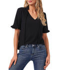 Ruffled Tie-Neck Top Y4003
