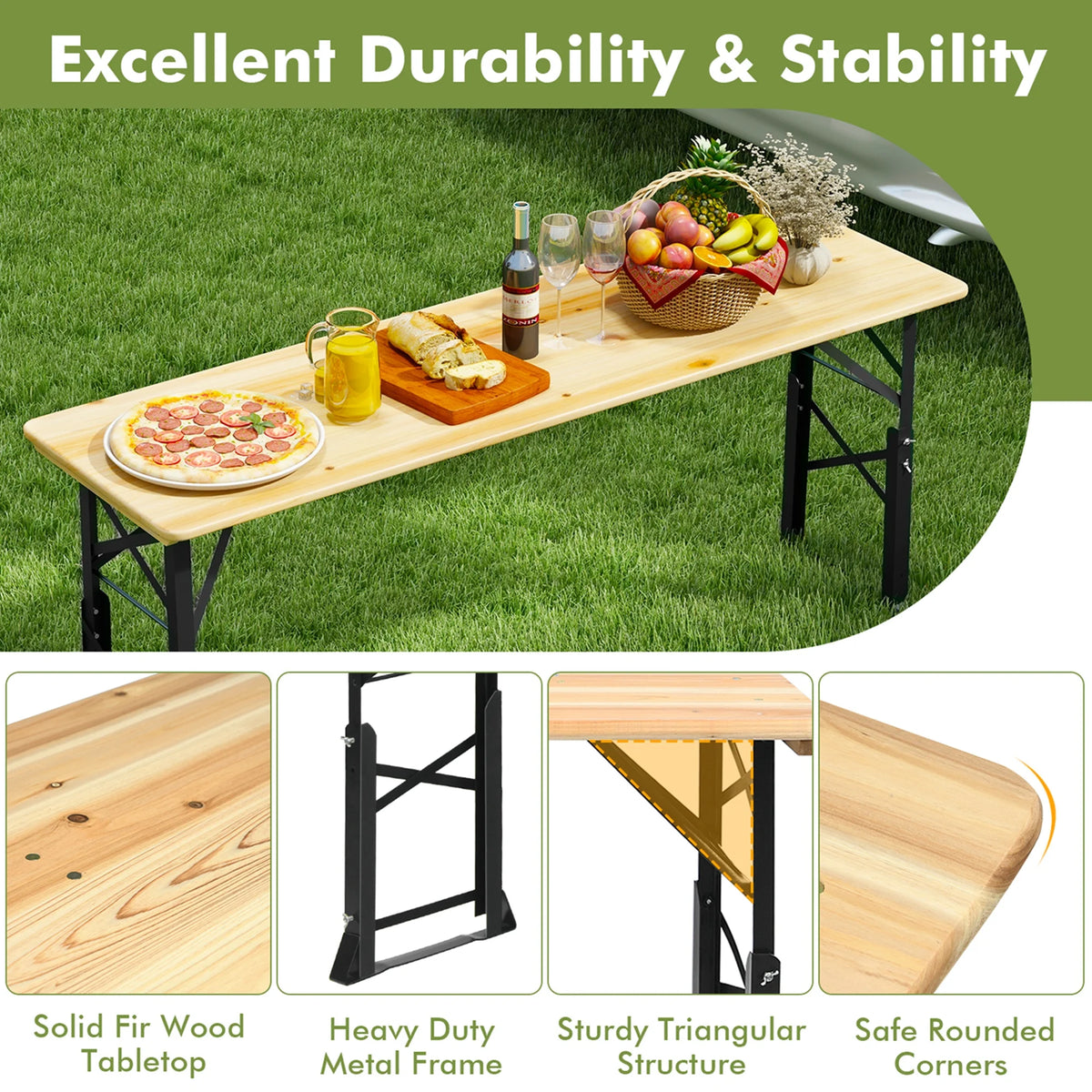 5.5 Ft Folding Wood Picnic Table H26841