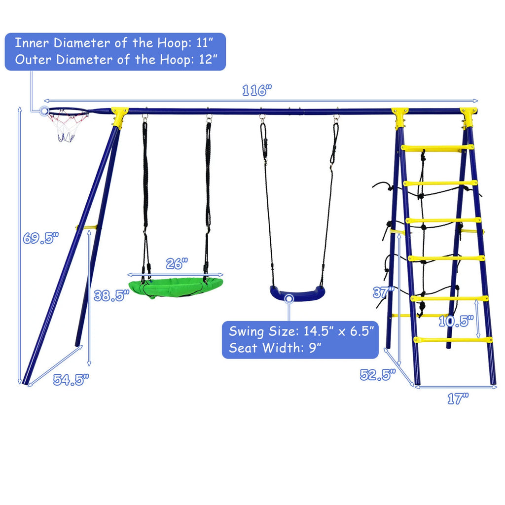 Kids Swing Set with Basketball Hoop & Climbing Ladder S96014