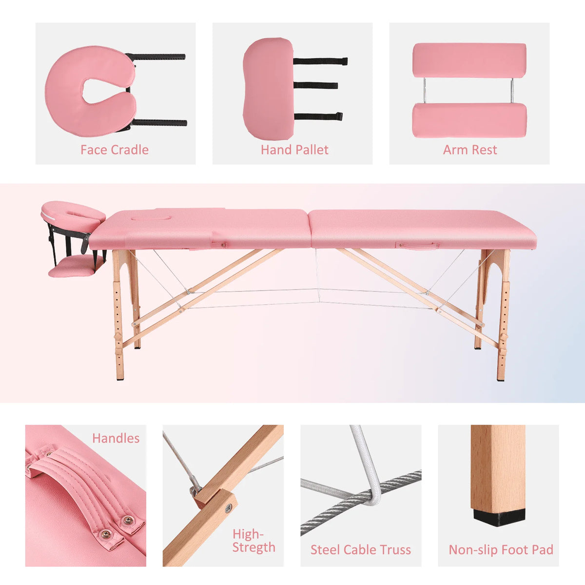 Pink Portable Massage Table 84 Inches 2 Fold Adjustable N89321