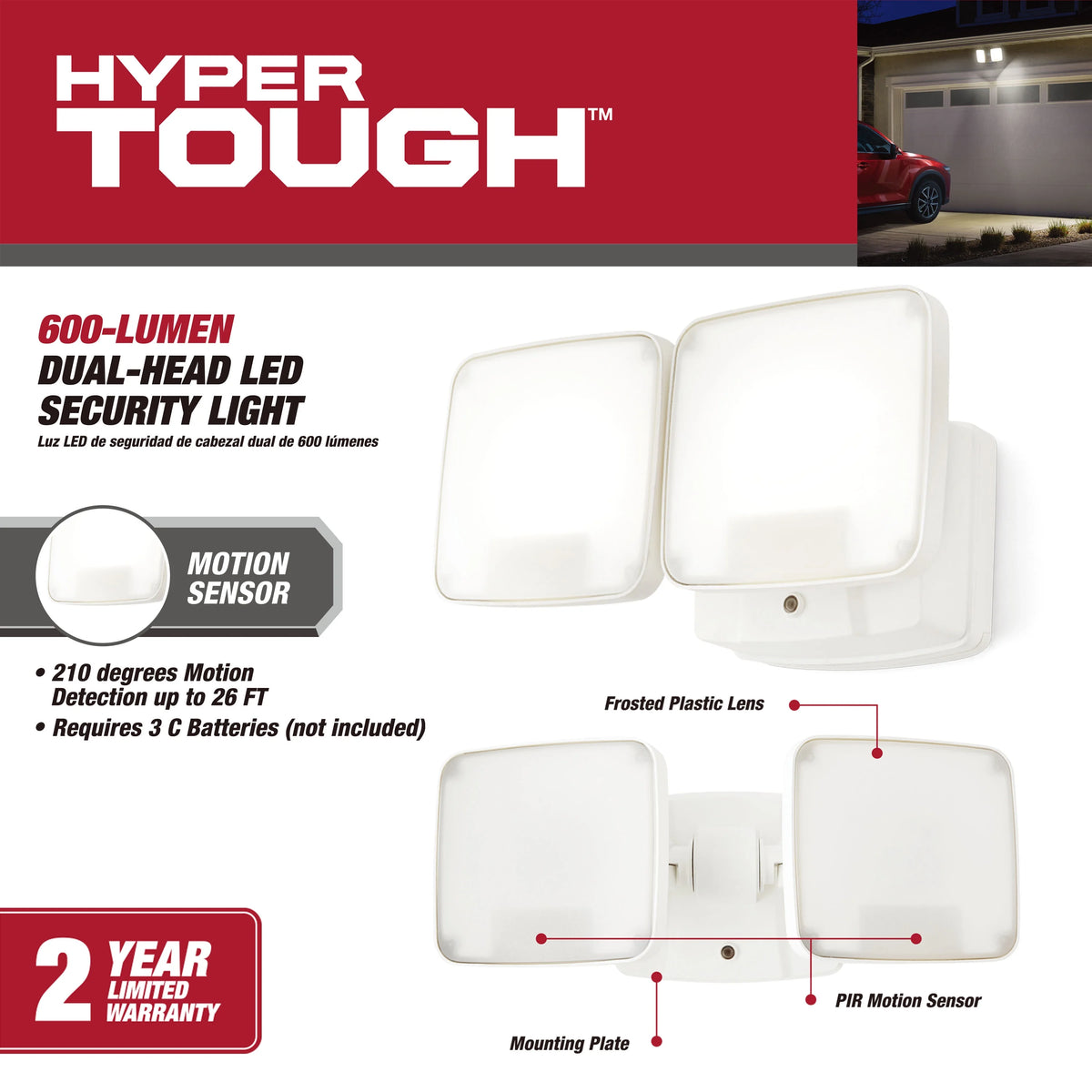 600 Lumen Dual Head LED Security Light D522