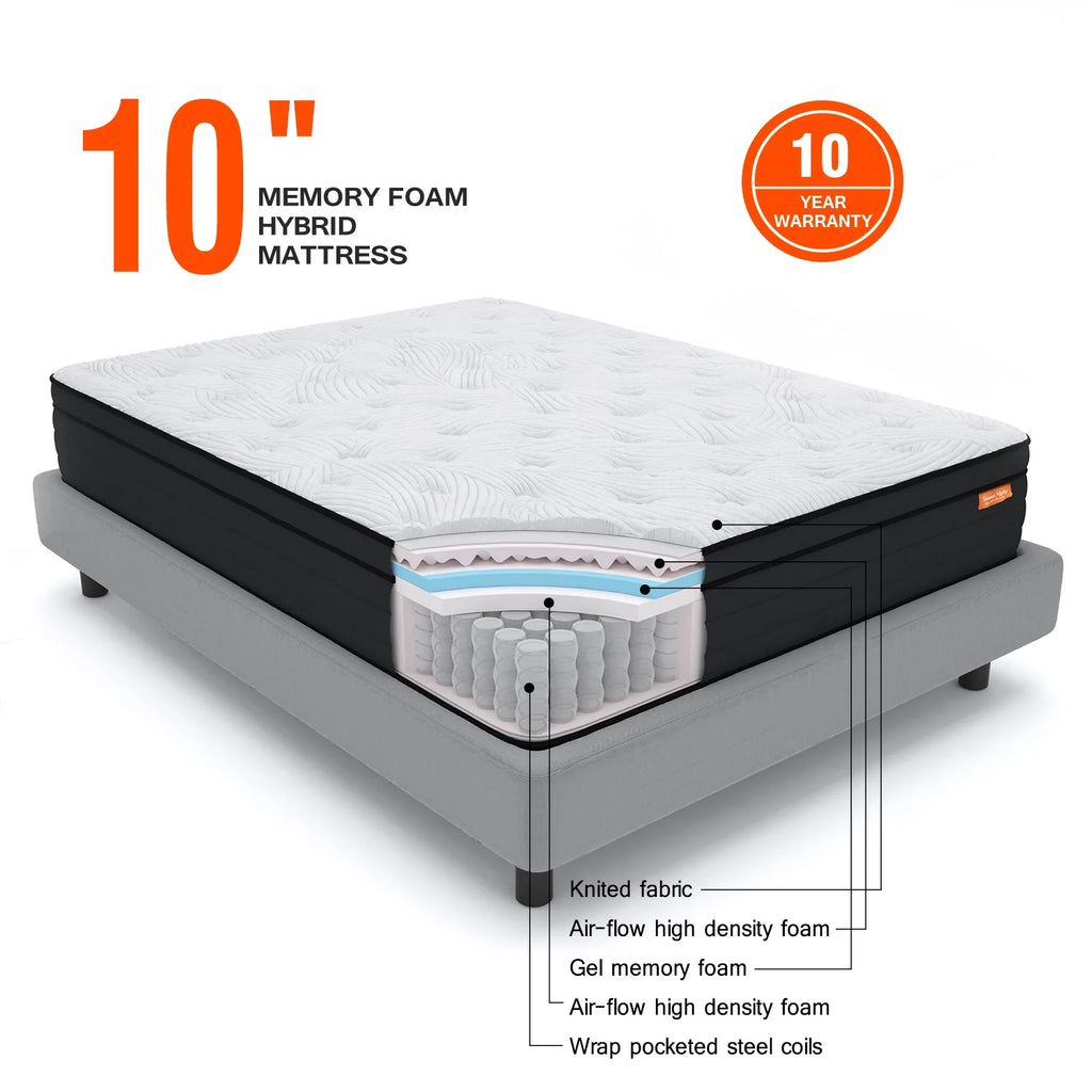 10 Gel Memory Foam Hybrid Mattress Queen Size Z399452