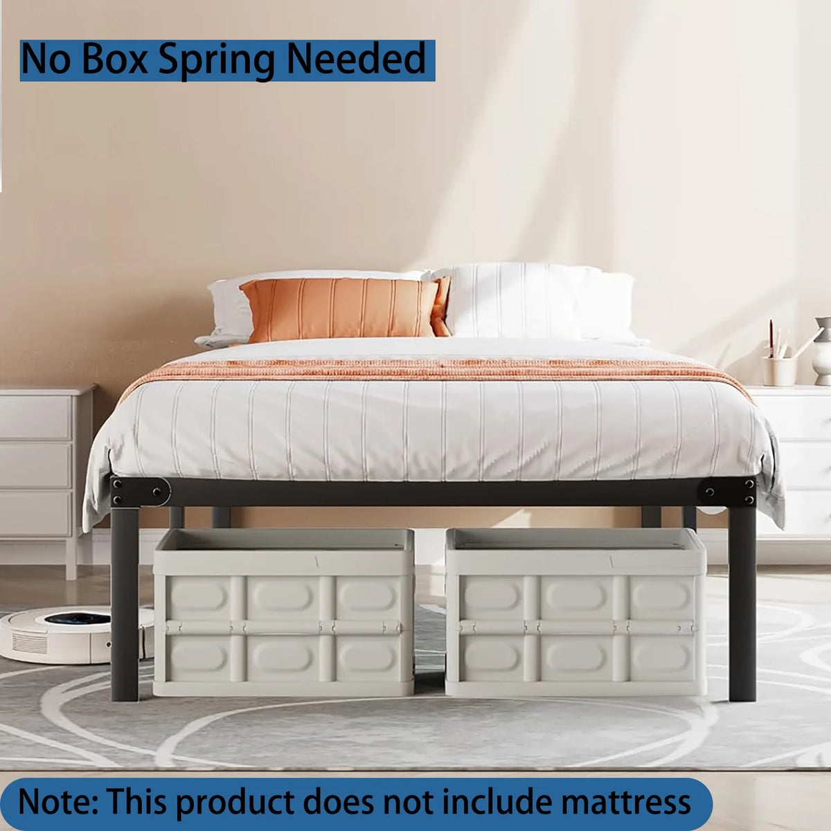 14 inch Black Metal Twin Bed Frame H936