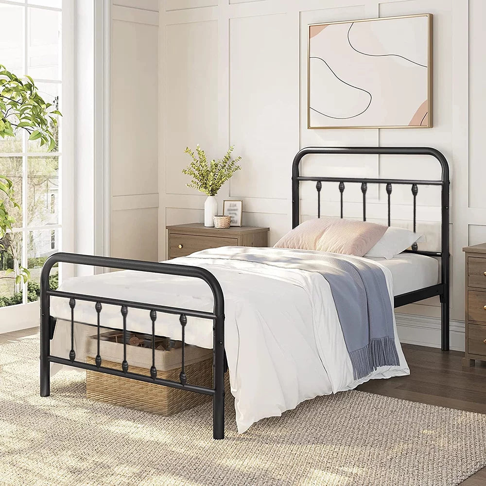 Twin Size Black Platform Bed Frame with Headboard J153
