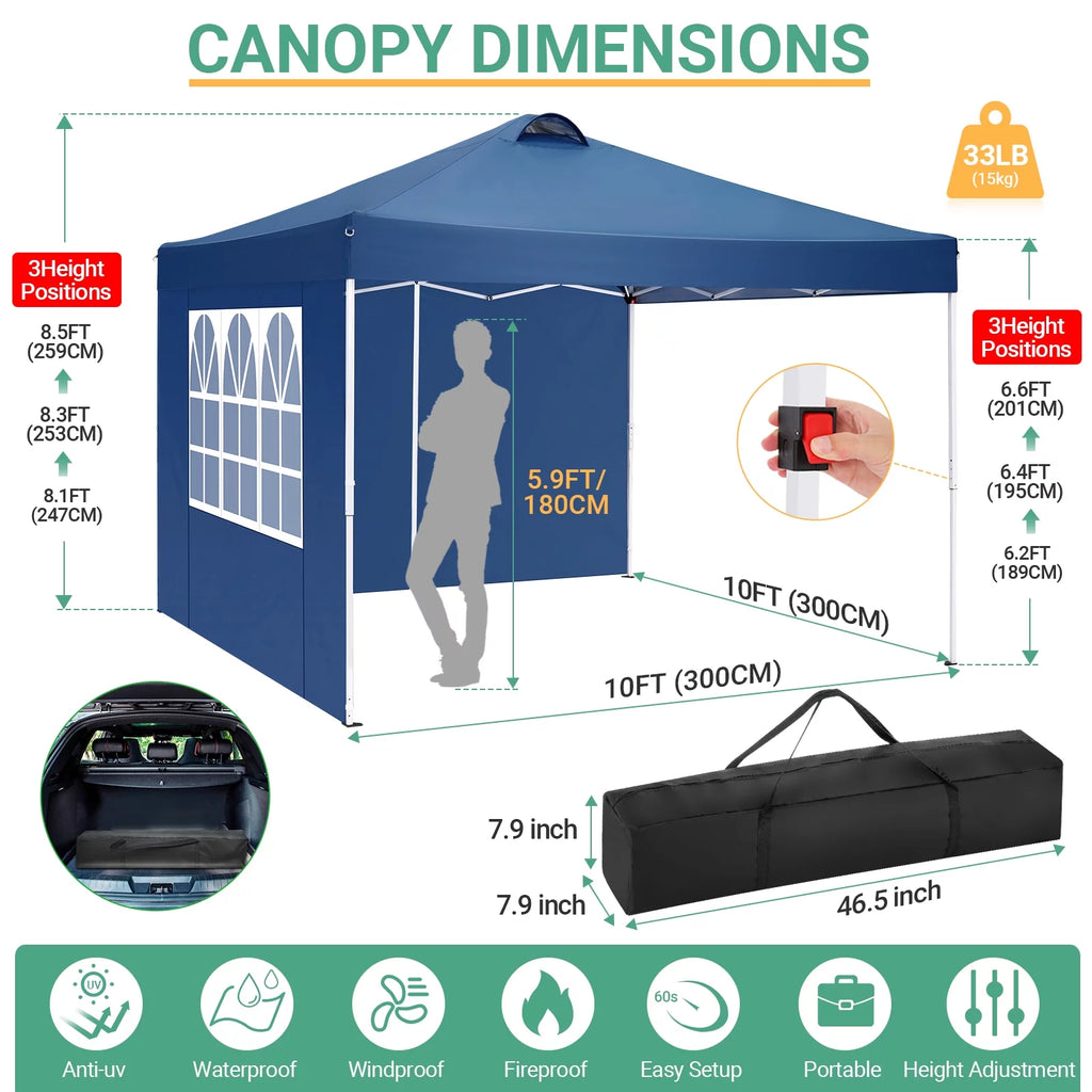 10'x10' Popup Canopy Tent with 4 Removable Sidewalls and Carry Bag X583771