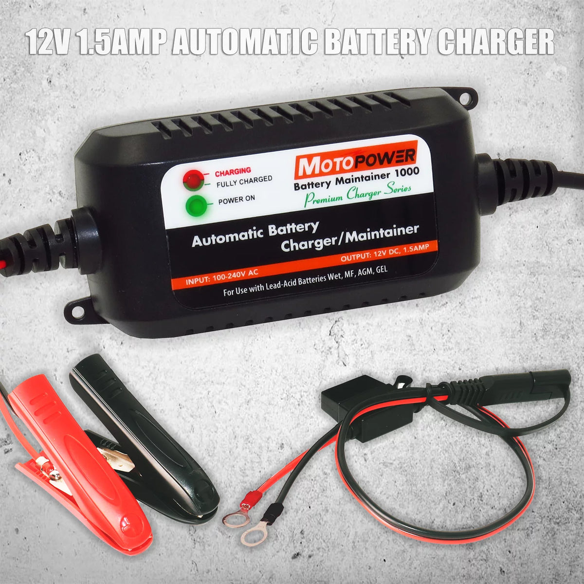12V 1.5Amp Automatic Battery Charger Maintainer P38390