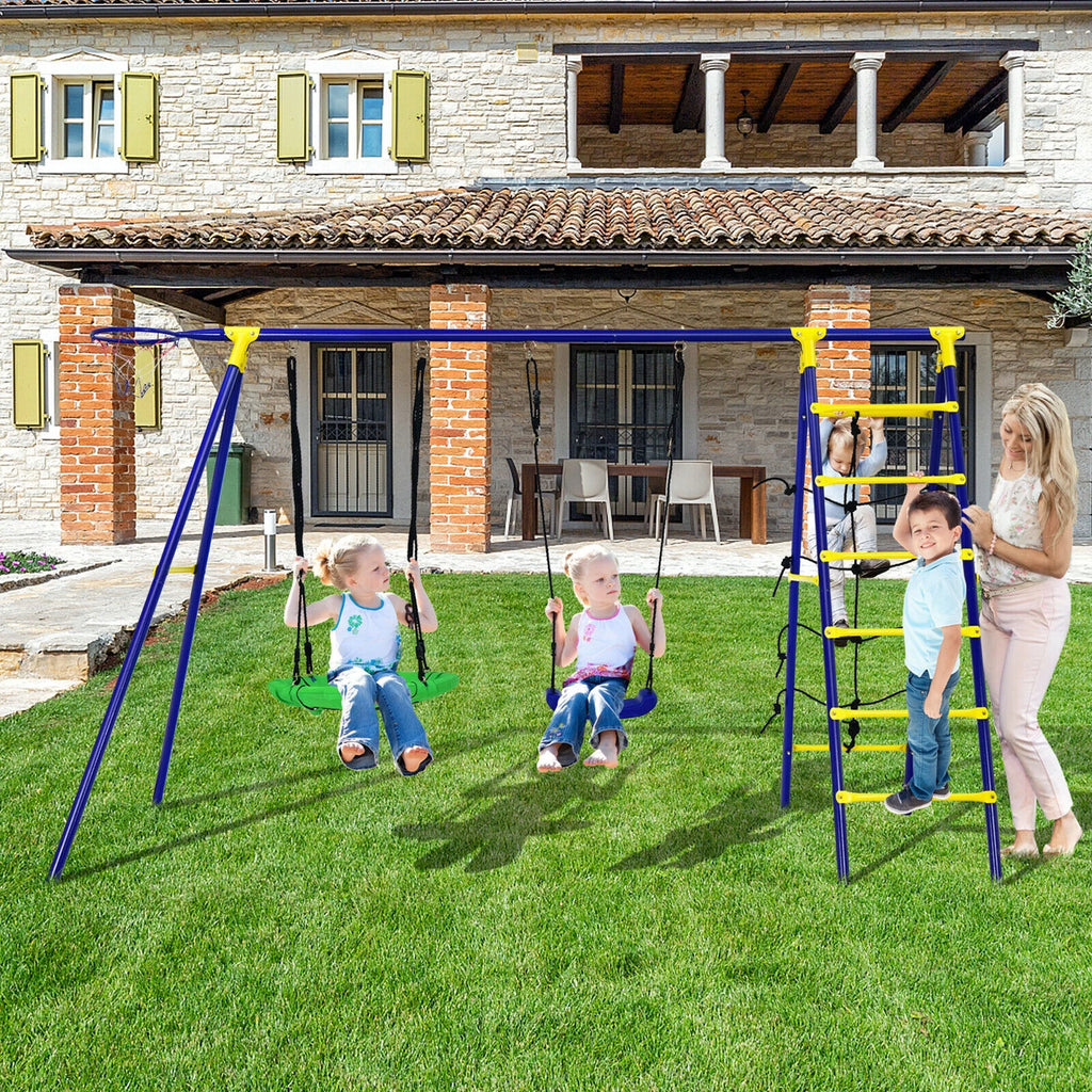 Kids Swing Set with Basketball Hoop & Climbing Ladder S96014
