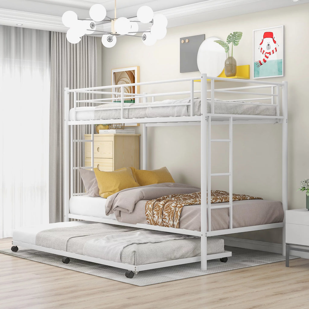 Black Metal Twin over Twin Bunk Bed with Trundle V3997