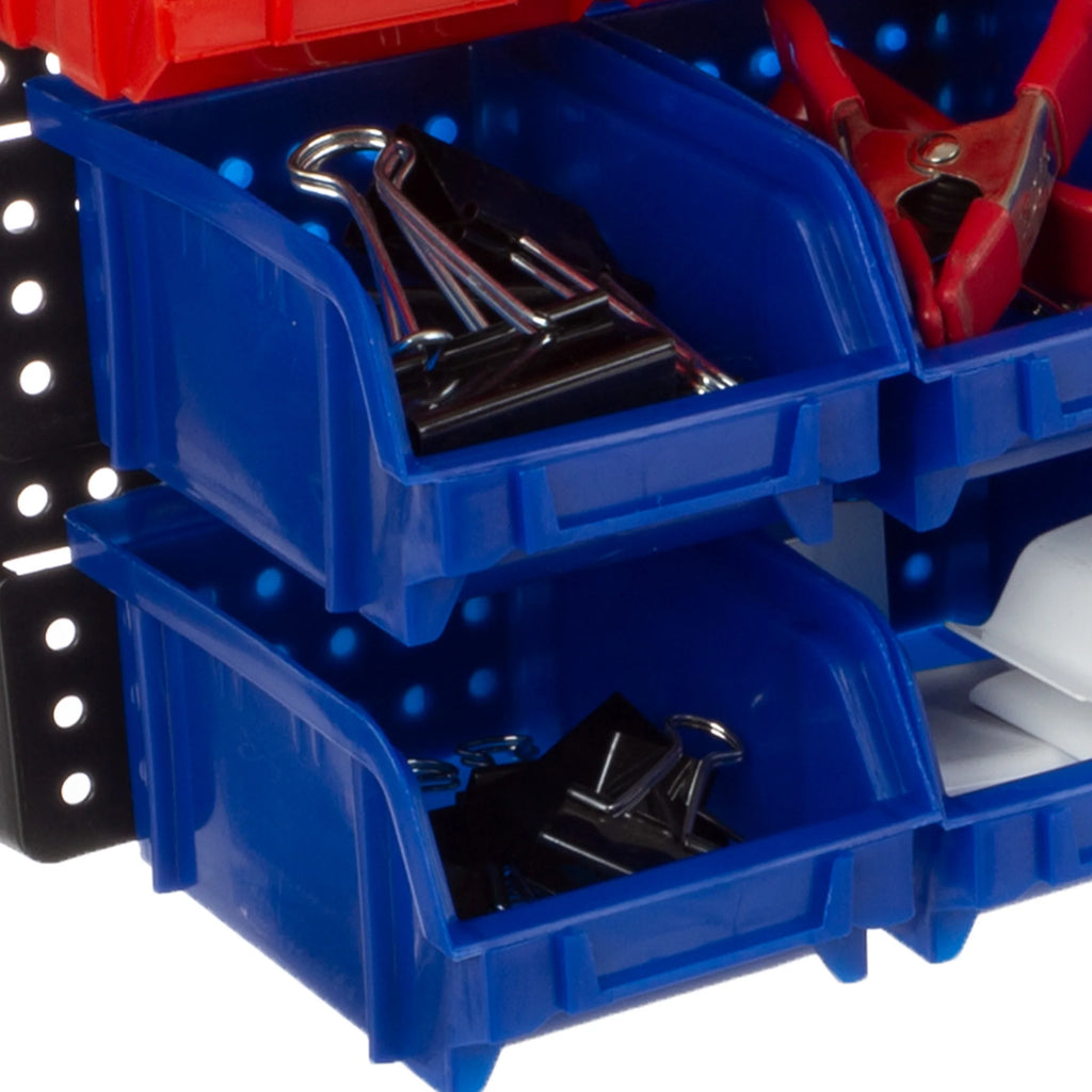 Wall-Mounted Garage Storage Bins 30-Compartment Black Red Blue K64524