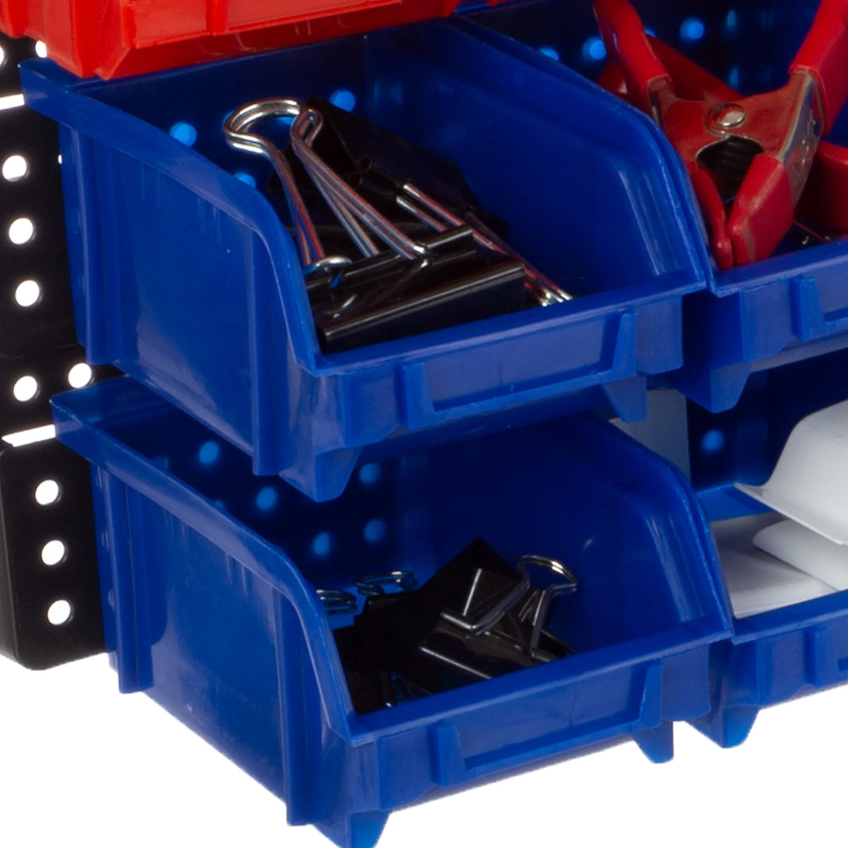 Wall-Mounted Garage Storage Bins 30-Compartment Black Red Blue K64524