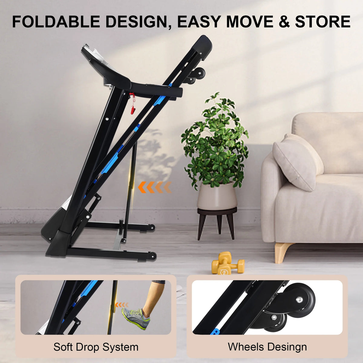 17'' Folding Treadmill with 15-Level Auto Incline, 3.25HP Motor, Black R99344
