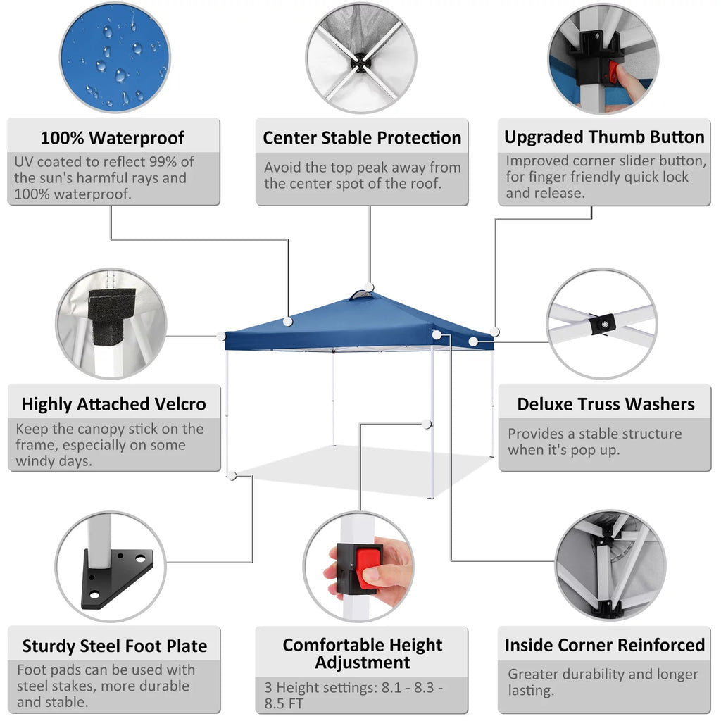 10'x10' Popup Canopy Tent with 4 Removable Sidewalls and Carry Bag X583771