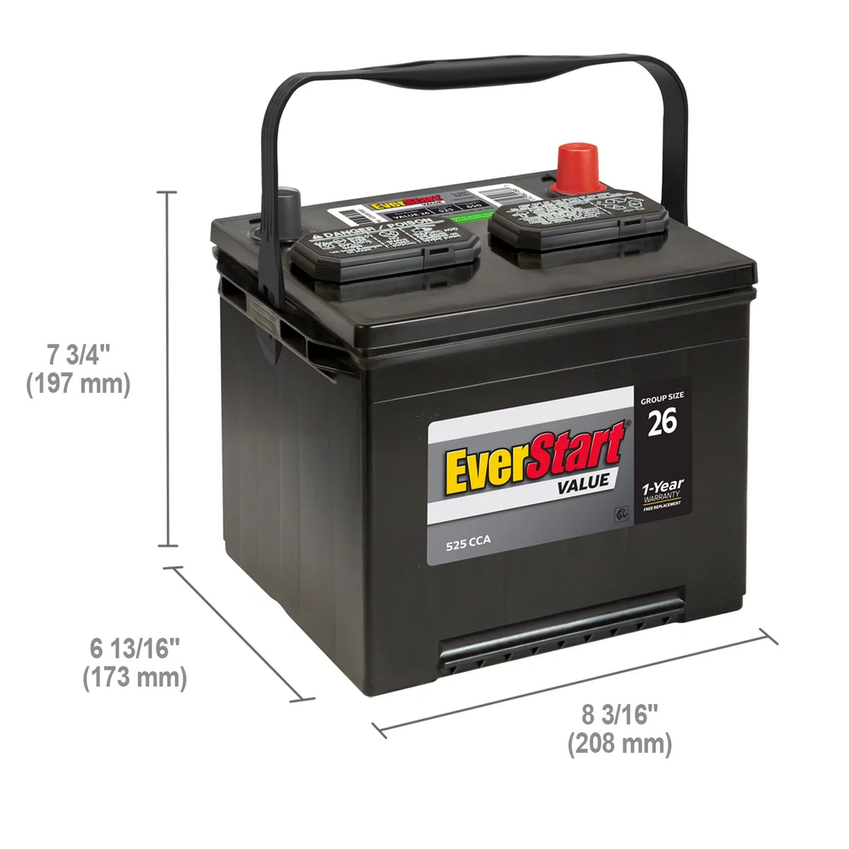 Lead Acid Automotive Battery Group Size 26 12 Volt 525 CCA O30178