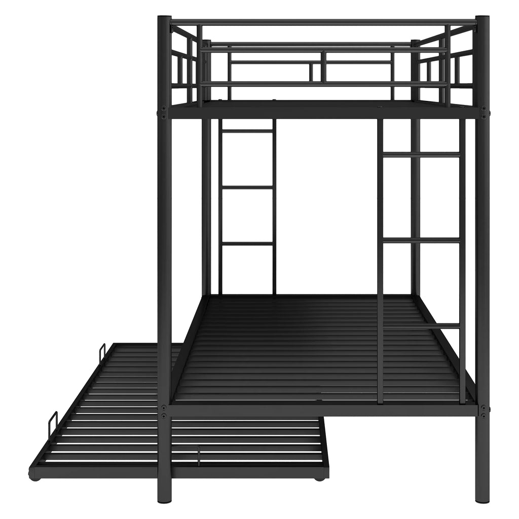 Black Metal Twin over Twin Bunk Bed with Trundle V3997