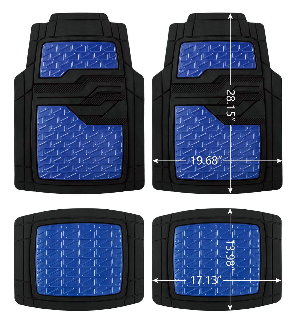 4PC Rubber Floor Mats Metallic Plate Red Universal Fit H936