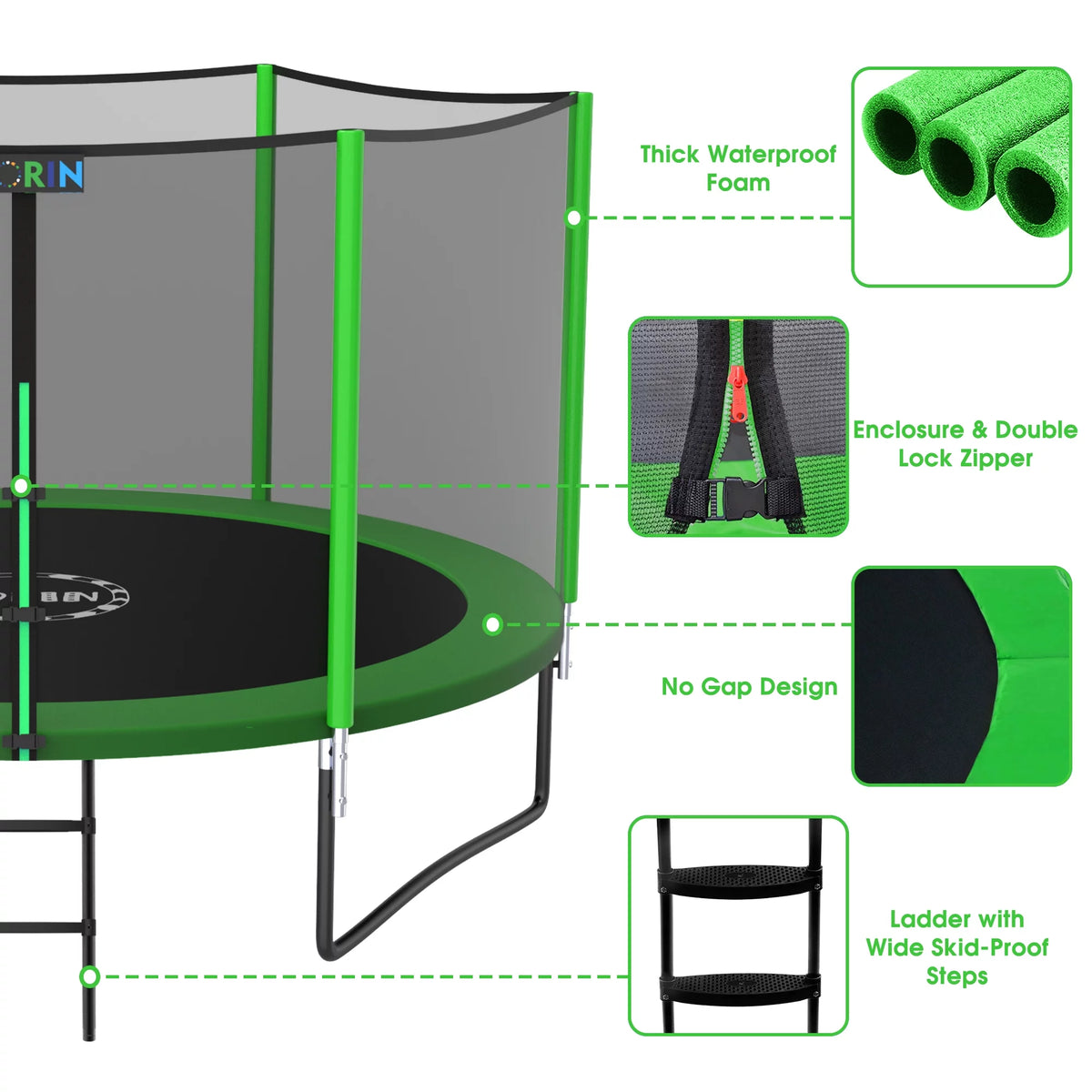 8 FT Round Trampoline with Enclosure Net and Ladder R17999