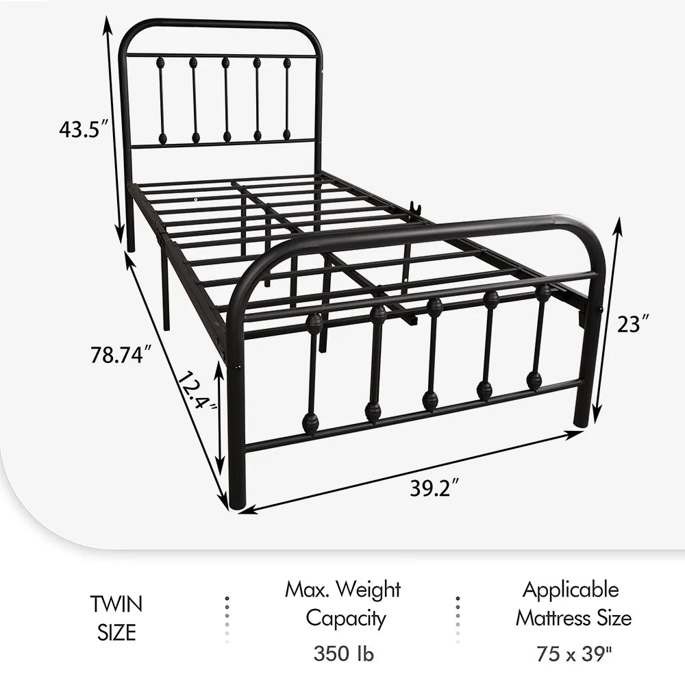 Twin Size Black Platform Bed Frame with Headboard J153