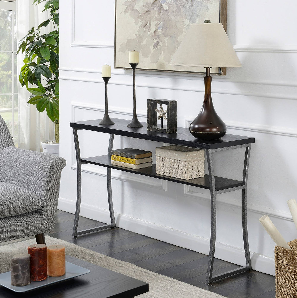 Black Woodgrain Console Table I99666