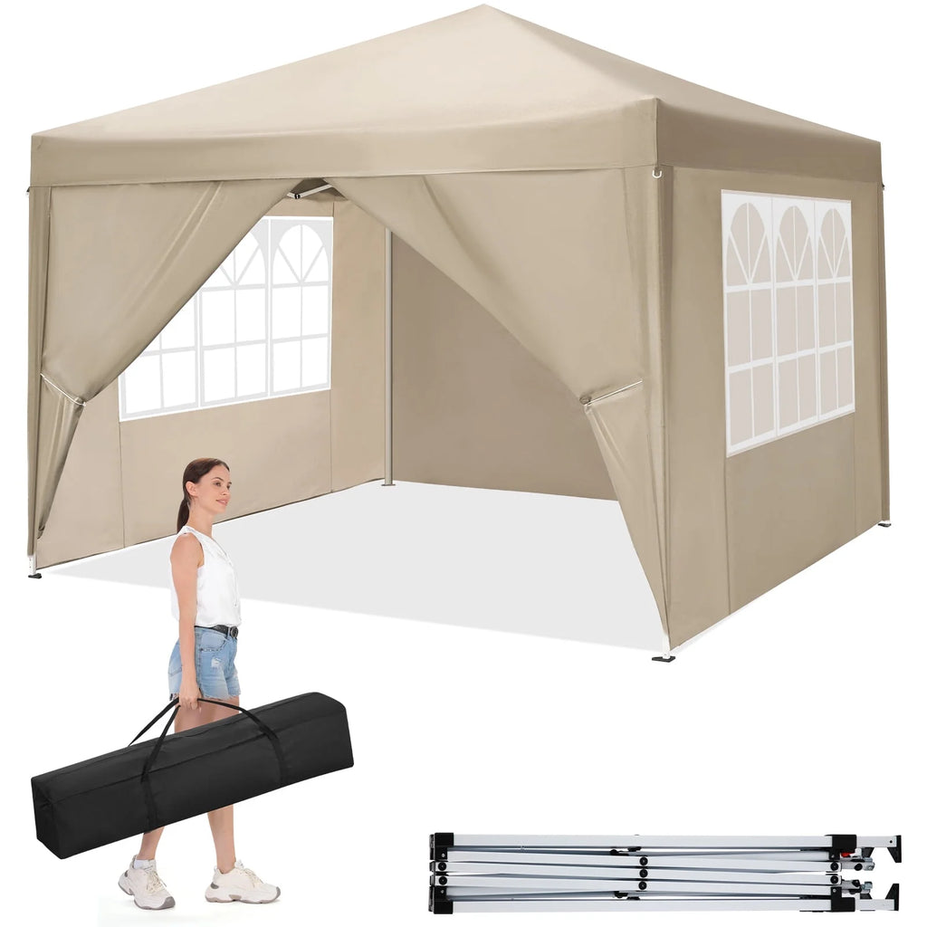 10'x 10' Pop up Canopy with 4 Removable Sidewalls & Carrying Bag, White N841