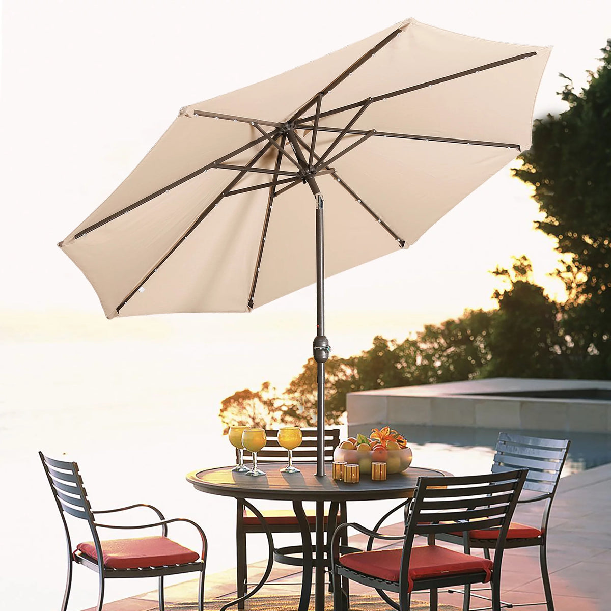 9ft LED Solar Patio Umbrella with Tilt and Crank B33834
