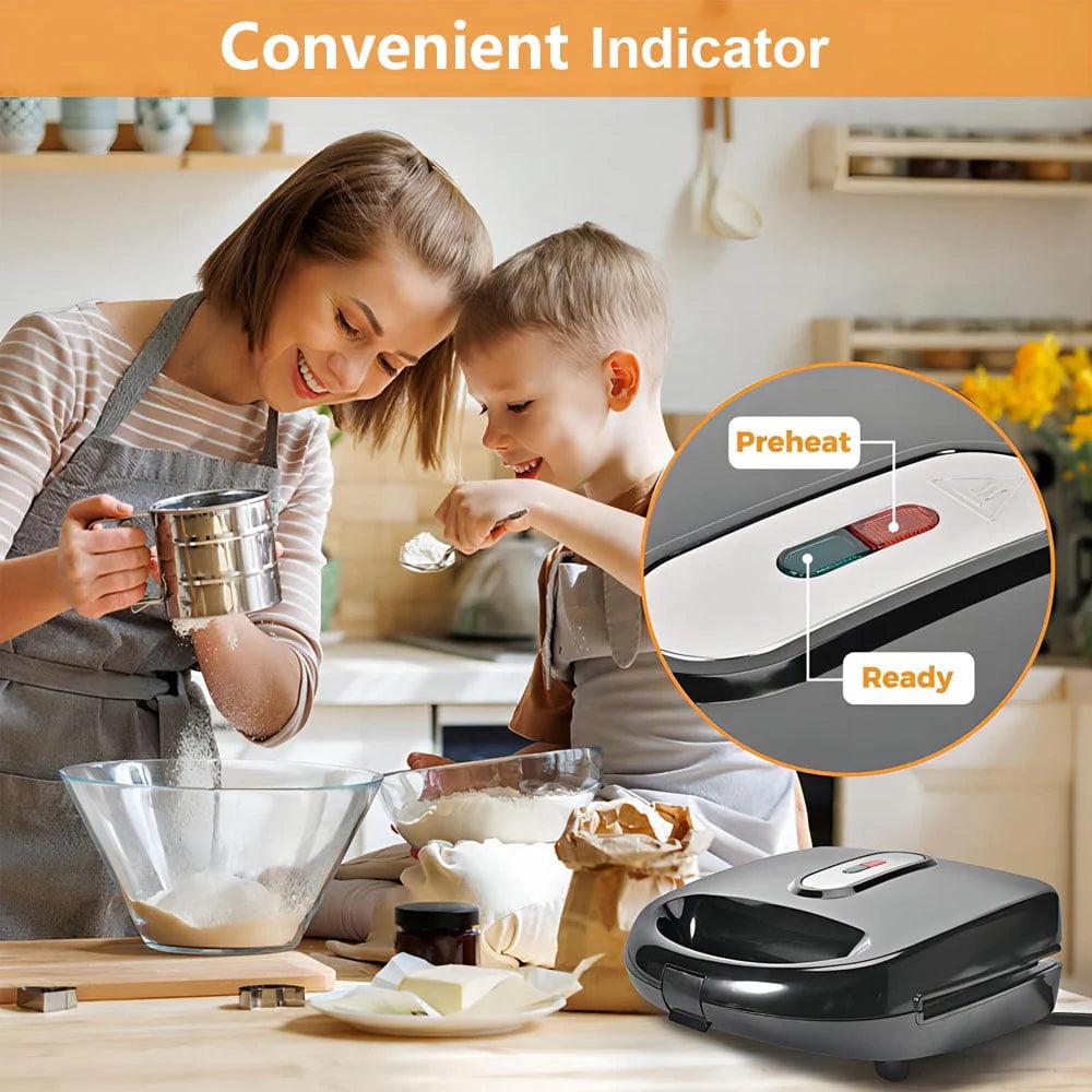 6-in-1 Non-Stick Waffle Maker Panini Press Sandwich Maker U887402