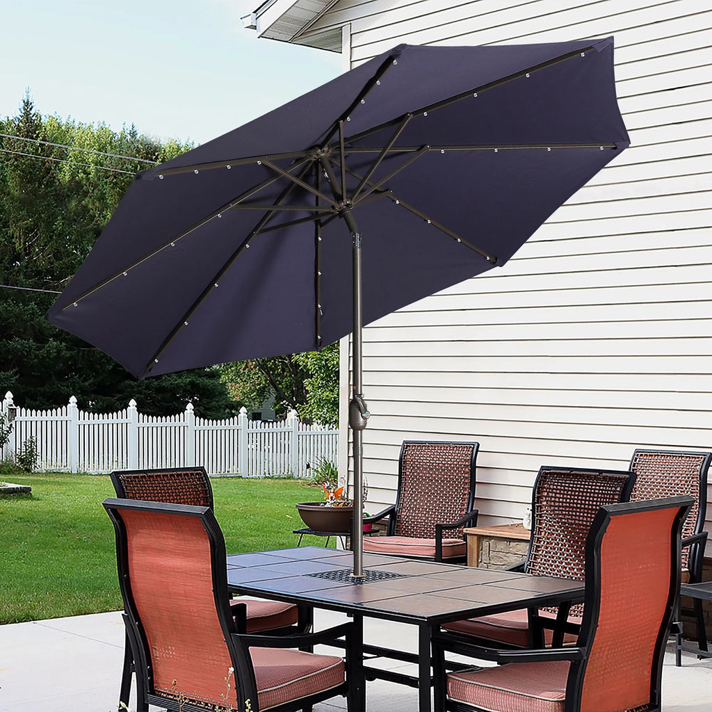9ft LED Solar Patio Umbrella with Tilt and Crank B33834