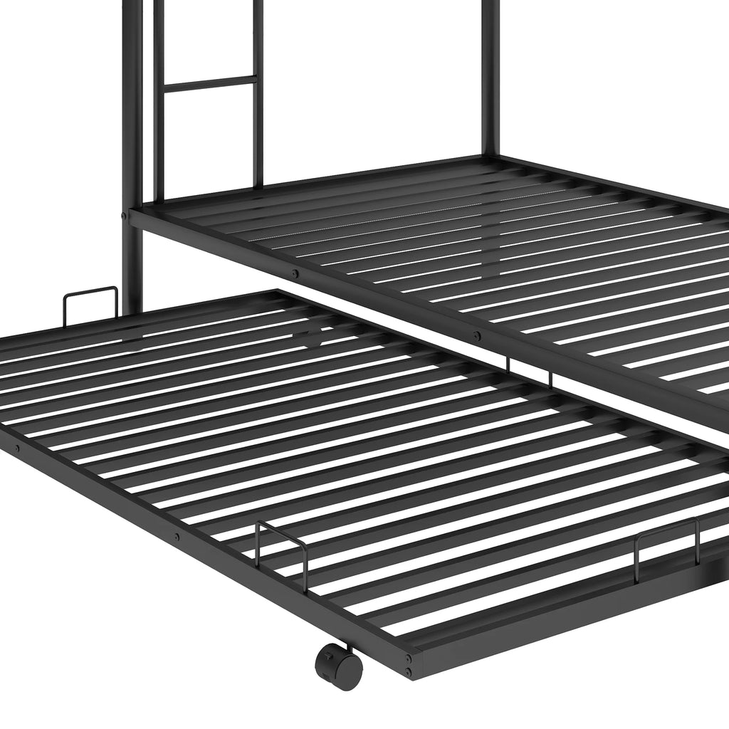 Black Metal Twin over Twin Bunk Bed with Trundle V3997