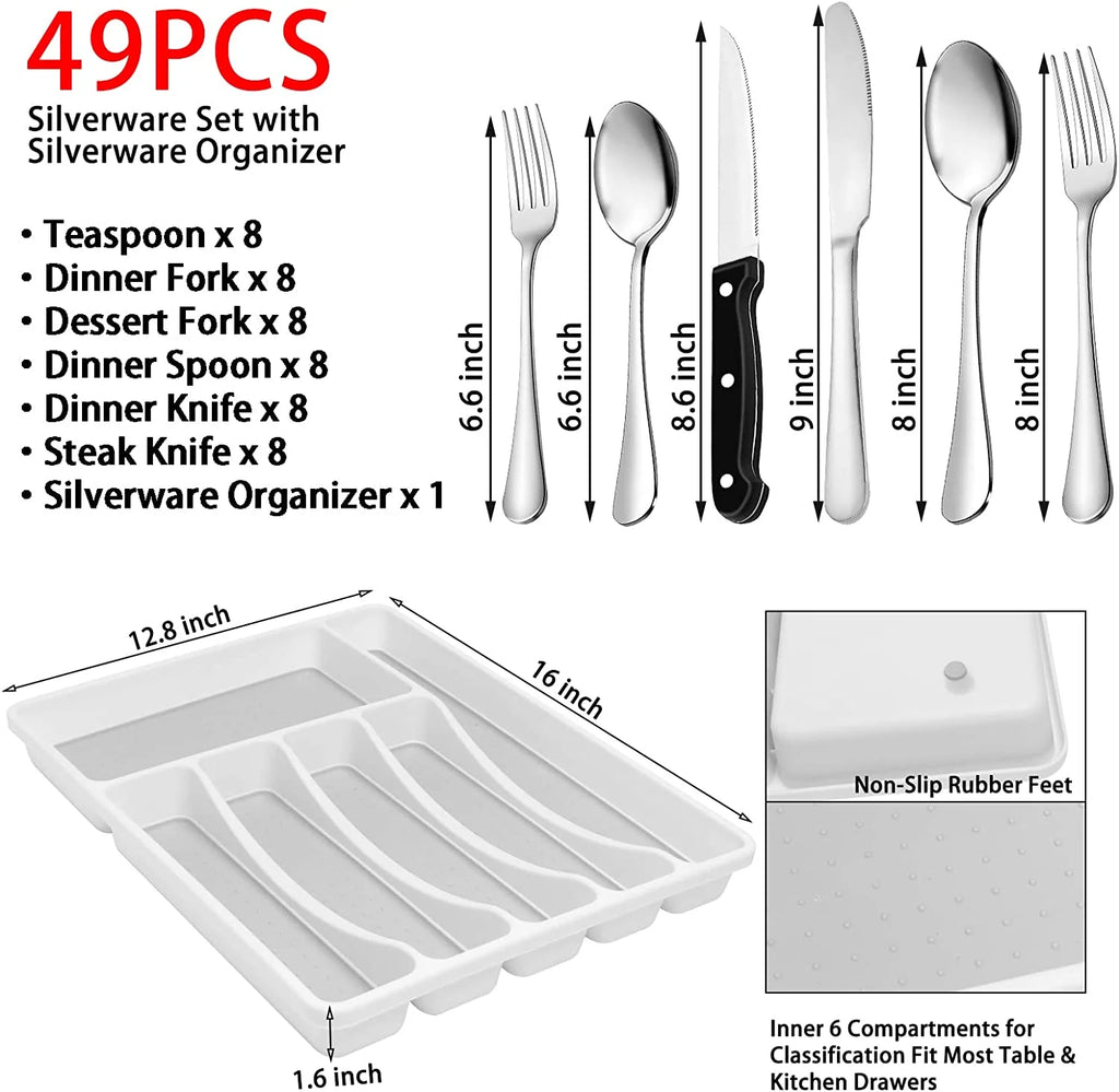 49-Piece Stainless Steel Silverware Set with Organizer H52772