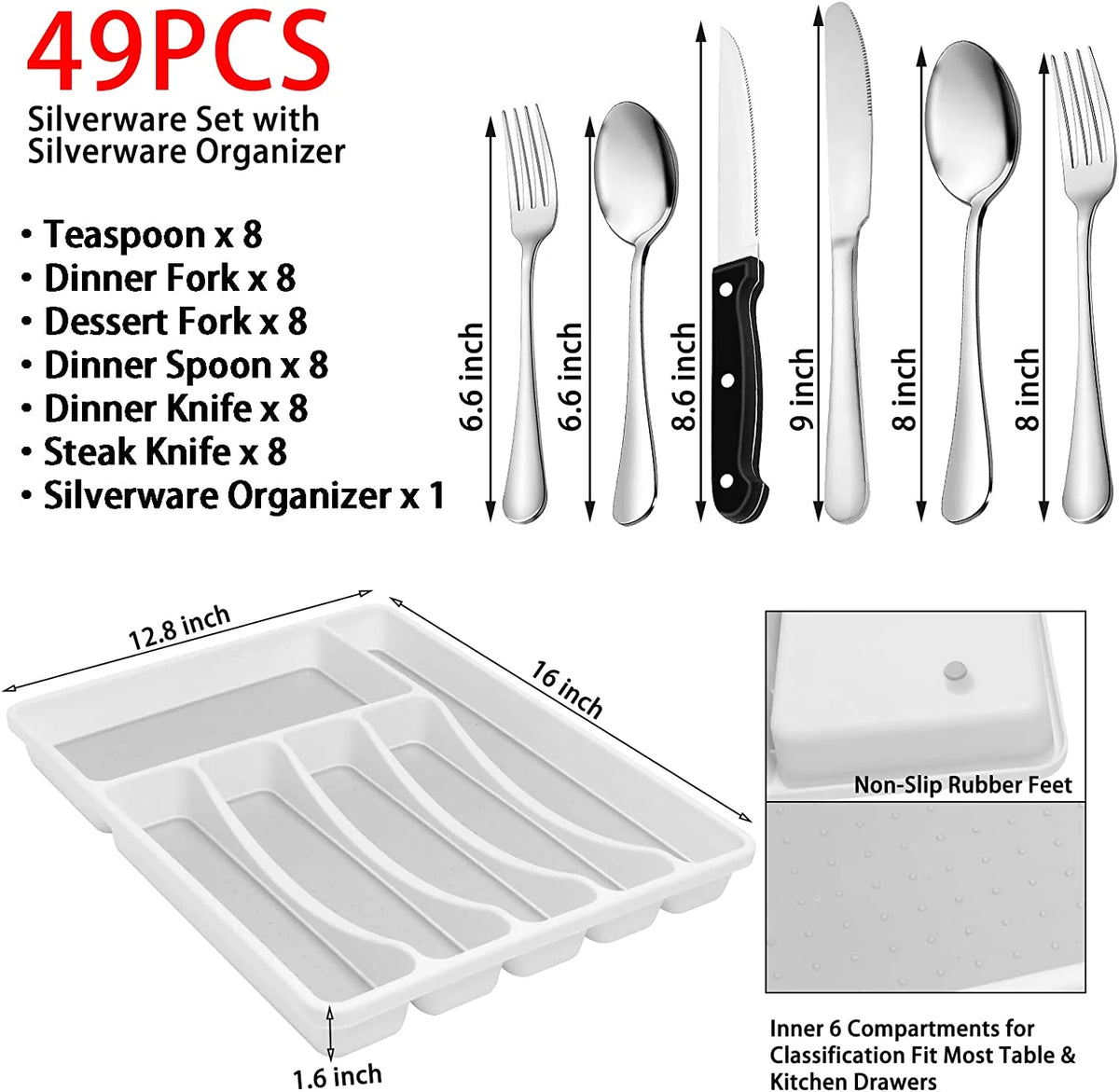 49-Piece Stainless Steel Silverware Set with Organizer H52772