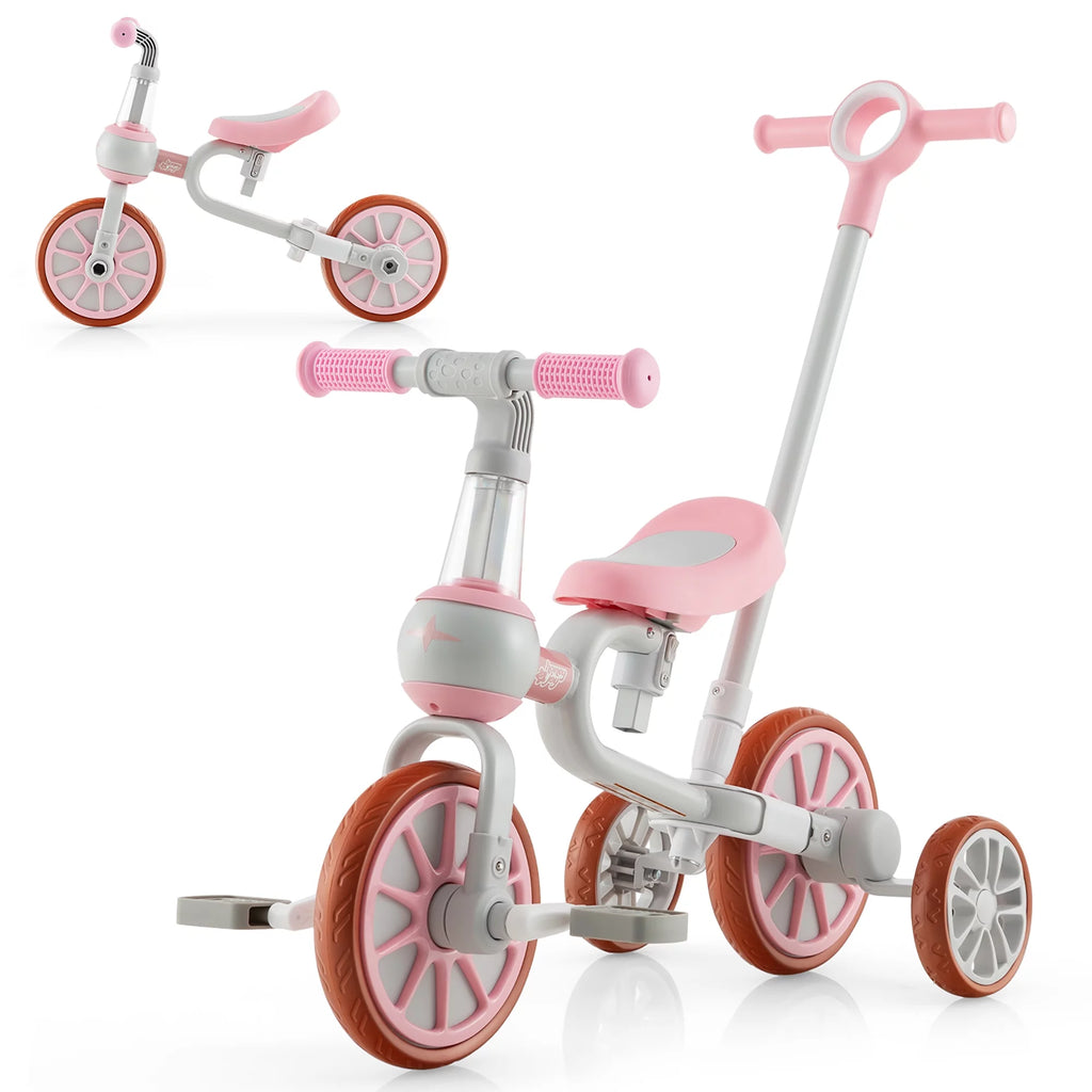 4 in 1 Kids Tricycles with Push Handle & Training Wheels Navy U577139