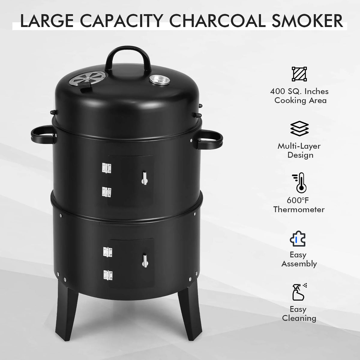 Charcoal Smoker Grill with Detachable 2 Layer C416