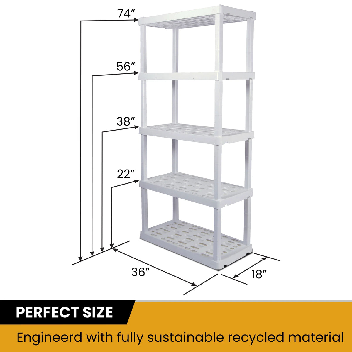 5 Shelf Plastic Shelving, 2 Pack, White, 750 lbs Capacity A94927