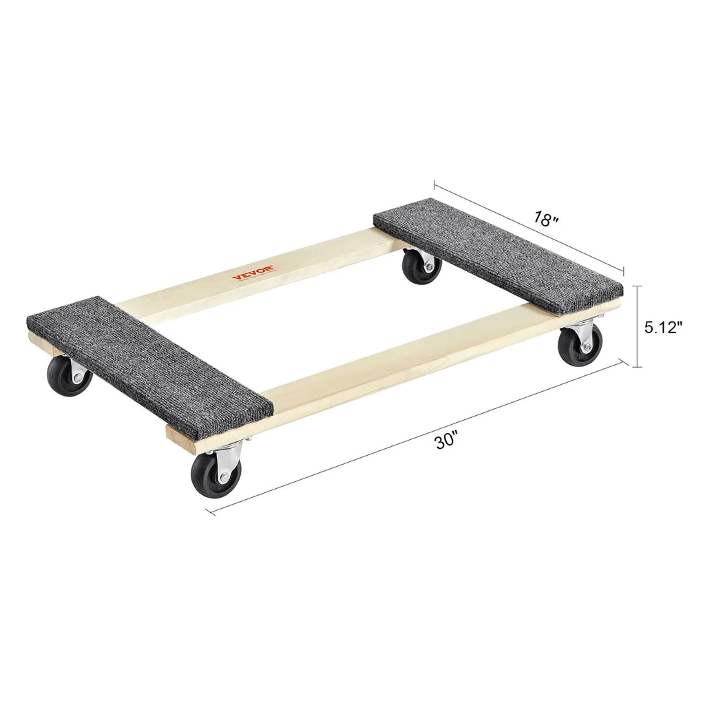 Furniture Dolly 1000 lb Capacity 4 Rolling Wheels Wood Z282143