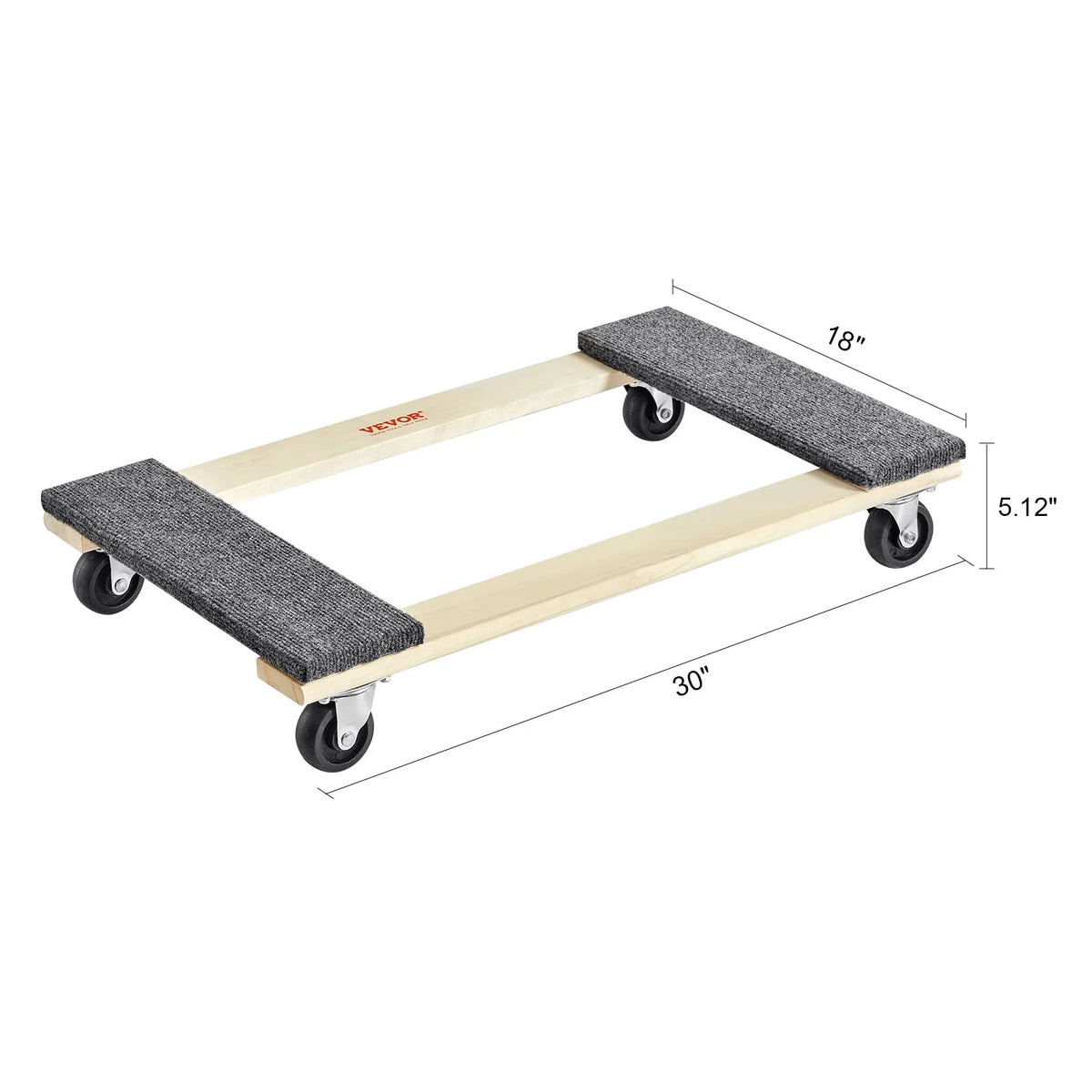 Furniture Dolly 1000 lb Capacity 4 Rolling Wheels Wood Z282143