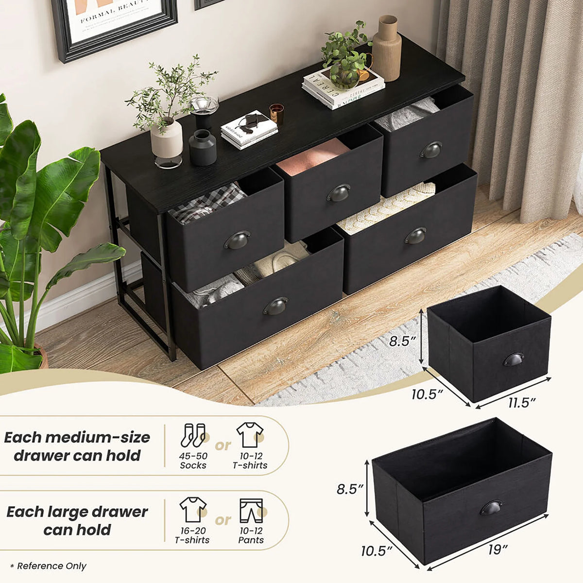 5 Drawer Dresser with Fabric Bins Q437818