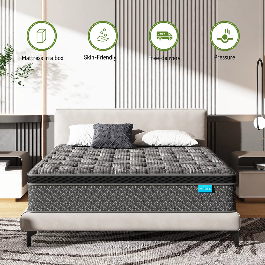 Black 10 inch Queen Gel Memory Foam Hybrid Mattress K2338